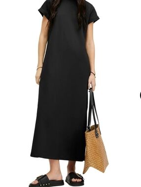 Allsaints Anna Crew Neck Short Sleeve Cotton Maxi T-Shirt Dress Black 8